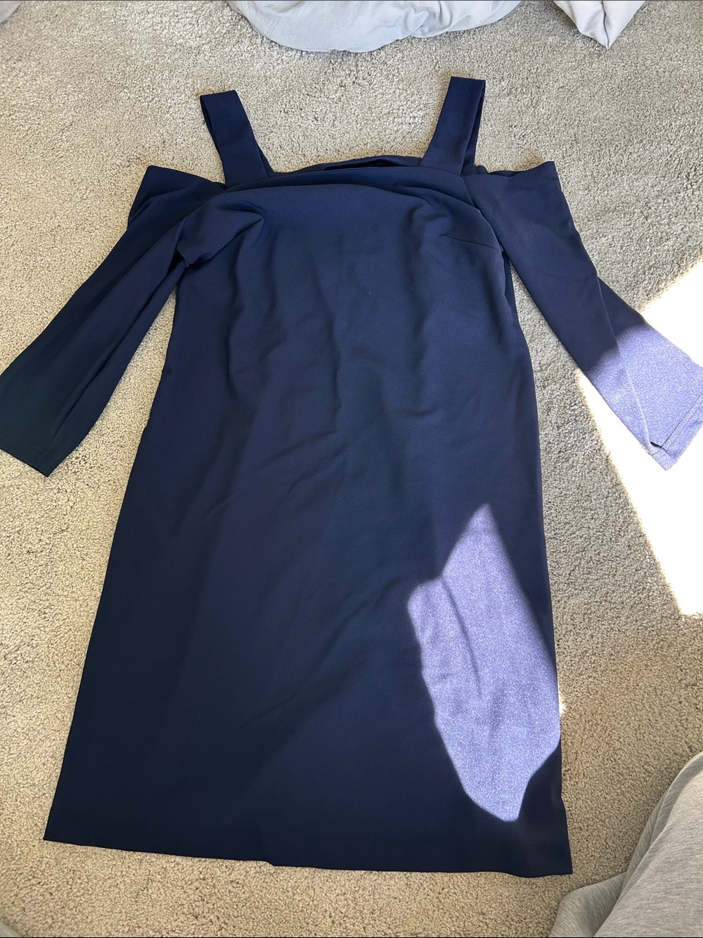 Boston proper navy blue open shoulder mini dress